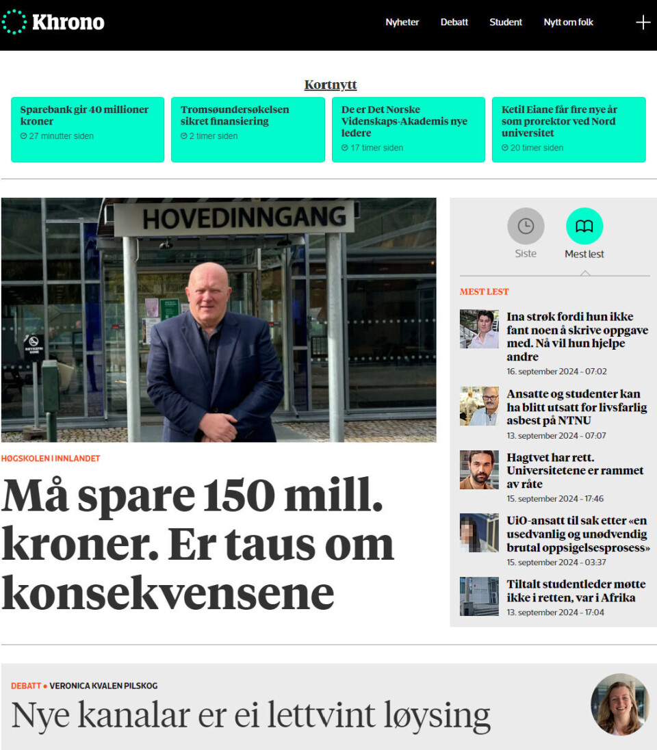 Khrono.no's Front Page with Labrador News Studio Feature