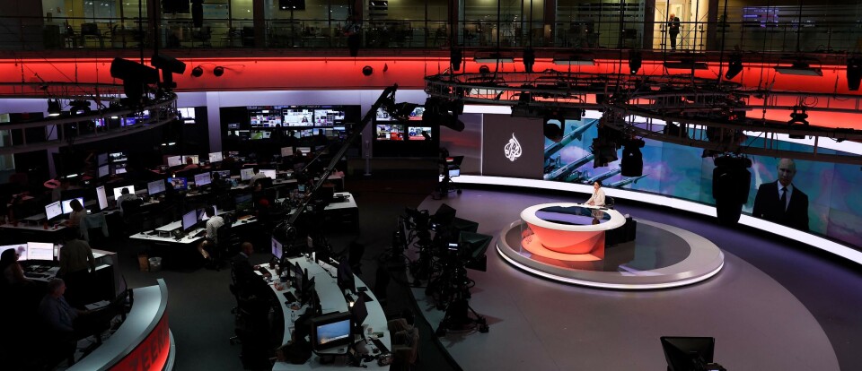 News broadcaster Al Jazeera in the capital Doha on May 6, 2024. (Photo by KARIM JAAFAR / AFP)